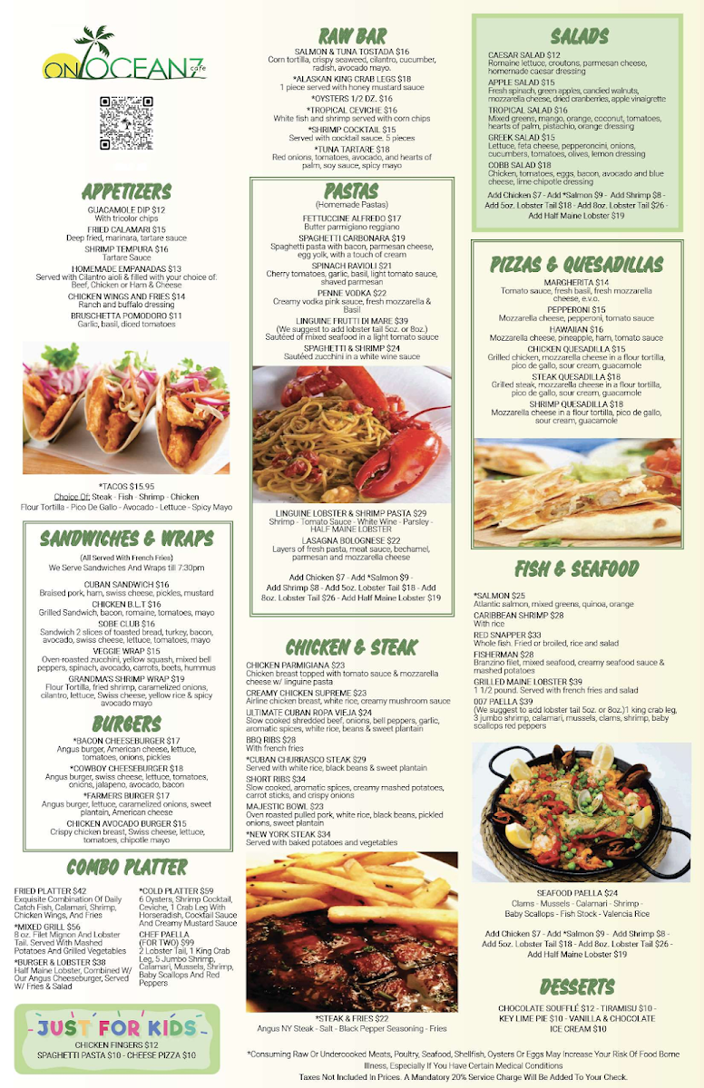 On Ocean 7 Cafe Menu - Image 1